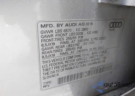 2017 Audi Q7 3.0T Premium from USA, damaged, VIN WA1LAAF7XHD011686